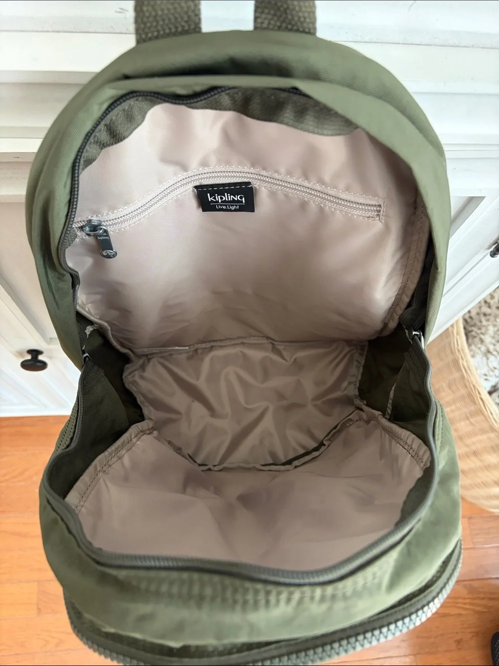 Kipling Olive Green Everyday Backpack with Monkey Keychain
